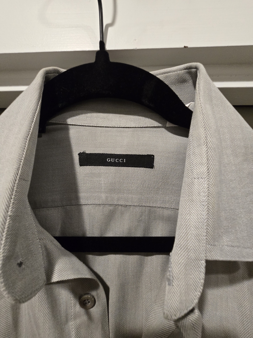 Gucci Men's Light Gray Herringbone French Cuff Dress Shirt